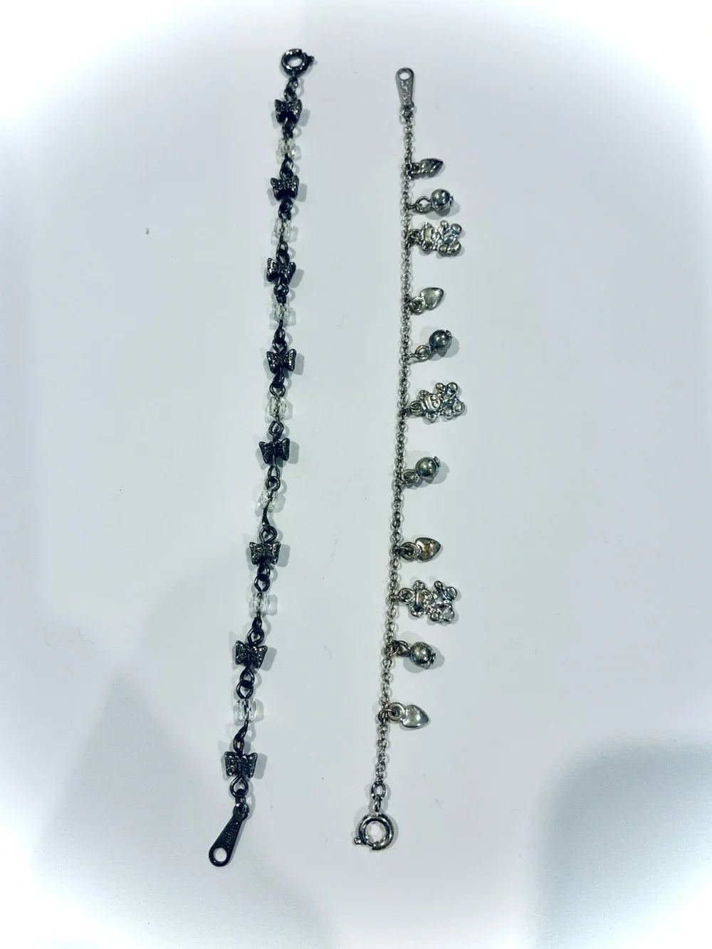 2 Vintage Claires Little Girls Silver Tone Charm Bracelets, 6 inches